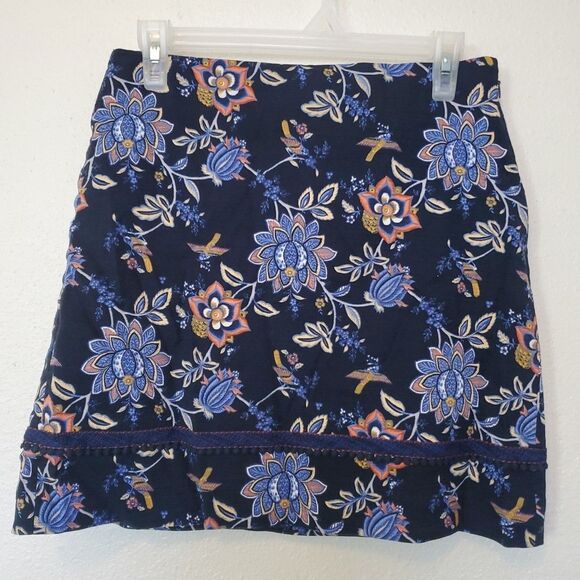Ann Taylor Loft Skirt Womens Size 4 Embroidered Navy Blue Floral A Line - Picture 1 of 14